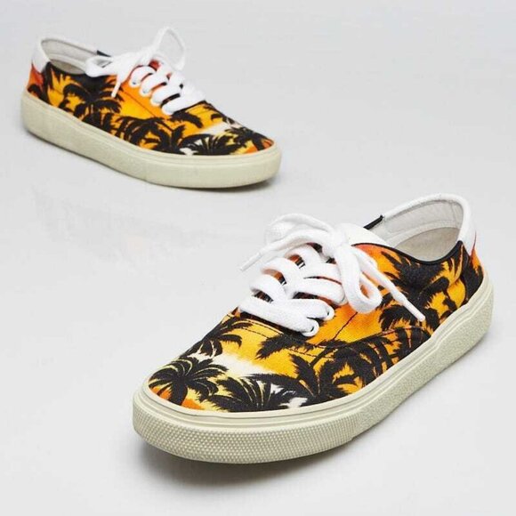 Yves Saint Laurent Orange Canvas Palm Tree Sneakers Size 6.5/37 - Picture 1 of 5